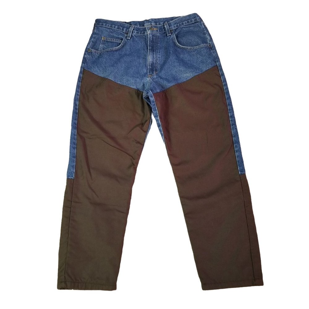 Wrangler 36x30 Blue Jeans Denim Protective Reinforced Legs Work Canvas Double Kn